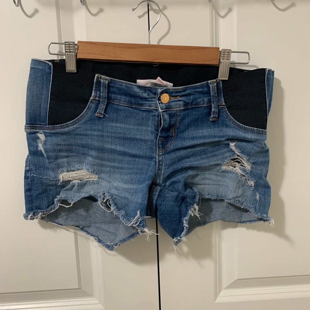 Distressed Denim Maternity Shorts